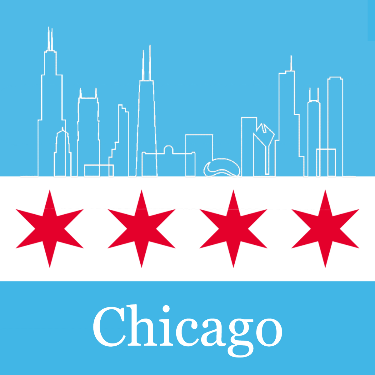 Chicago Flag, Text & Skyline - Hitch Cover Design