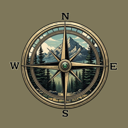 Compass and Mountain Scene