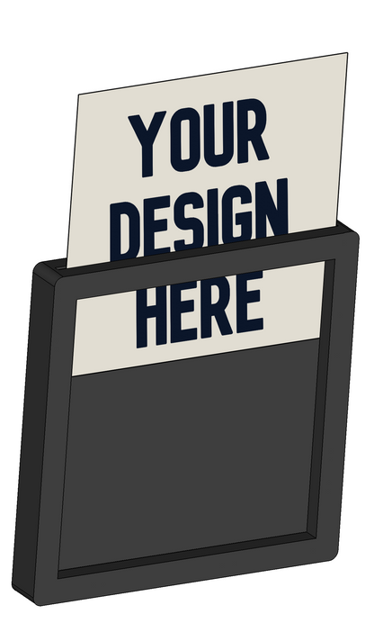 Hitch Switch Car Magnet 3D rendition with example "Your Design Here" design being inserted to show customers how the product works.